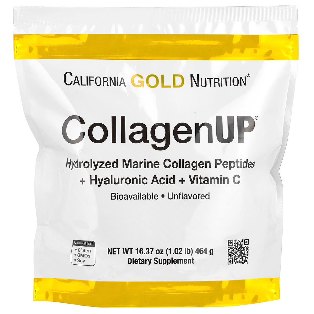 California Gold Nutrition, CollagenUP®, гидролизованные пептиды морского коллагена с гиалуроновой кислотой и витамином C, с нейтральным вкусом, 464 г (1,02 фунта)