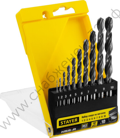 STAYER PROFI 10шт(1-10мм), Набор сверл по металлу, быстрорежущая сталь М2(S6-5-2), класс В