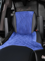 Чехлы Люкс MAN TGX, TGS с 2021 года без регулировки ремня безопасности водителя по высоте (экокожа, черный, синяя вставка)