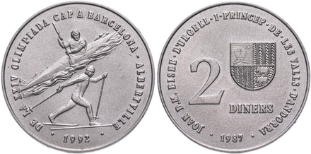 Андорра 2 динера, 1987 Зимние Олимпийские Игры UNC