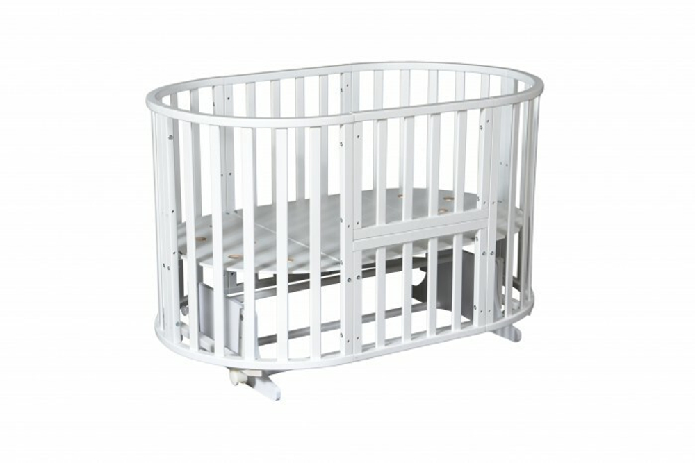 Кровать детская «Северянка» (3) 6 в 1 маятник универсальный/колесо (белый)