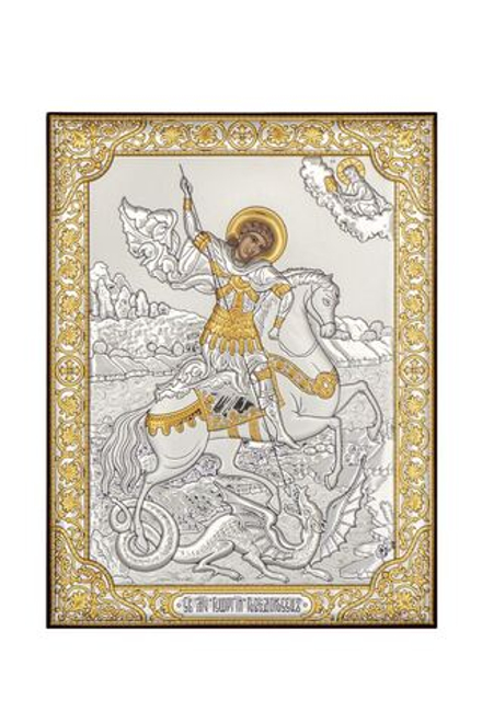 Георгий Победоносец, икона прямоугольная без рамки, красное дерево 175х225