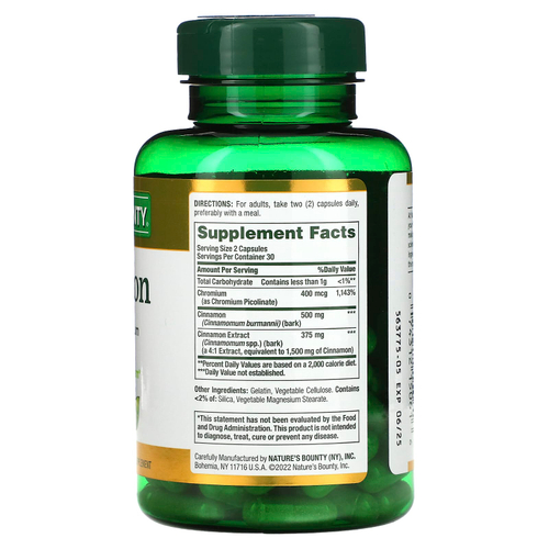 Nature's Bounty, корица с хромом, 60 капсул