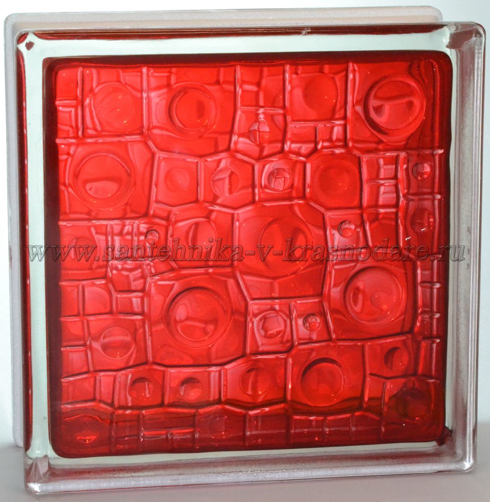 Стеклоблок губка красный окрашенный изнутри Vitrablok 19x19x8