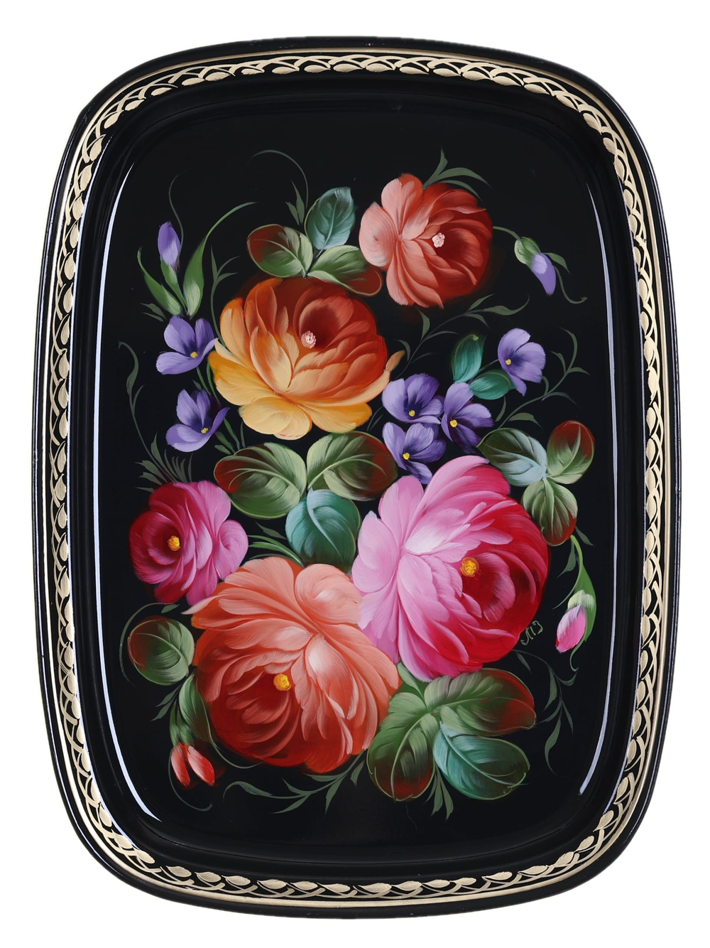 Жостовский поднос декоративный, размер 33х24 см (A12), металлический