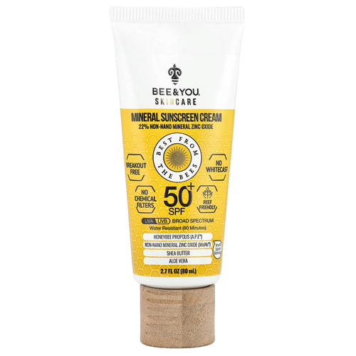 Bee & You, Минеральный солнцезащитный крем, SPF 50+, 80 мл (2,7 жидк. Унции)