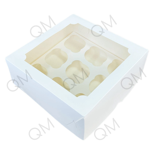 Коробка под капкейки с окошком 250*250*100 мм (9) (белая) целлюлозный картон с односторонним мелованным покрытием, эконом, 50шт