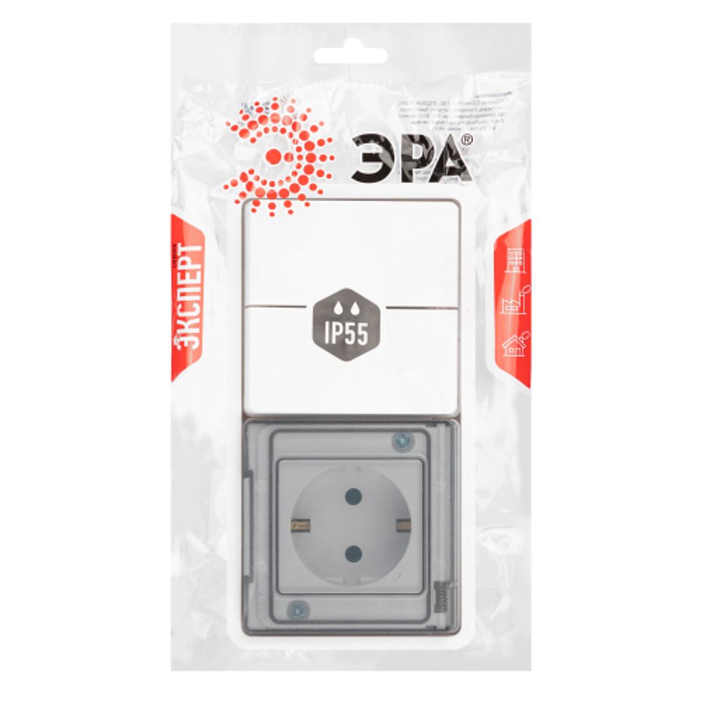 Блок розетка с выключателем ЭРА Эксперт 11-7522-01 двойным IP55 16A-10AX-250В горизонт. СУ белый | Эра Эксперт