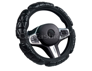 Оплетка на руль круглая CarFashion -L- «BALLOON» 31650 - Экокожа - черный/шов черный