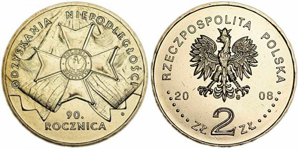 Польша 2 злотых, 2008 90 лет независимости Польши