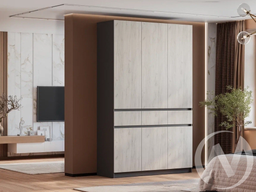 Шкаф 3-х створчатый ШК-08 Прихожая Багира (графит/крафт белый)