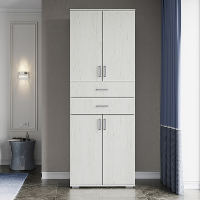 НЕЛЬСОН-5 Шкаф 2-х дверный с полками и ящиками Дуб крафт белый / Дуб крафт белый