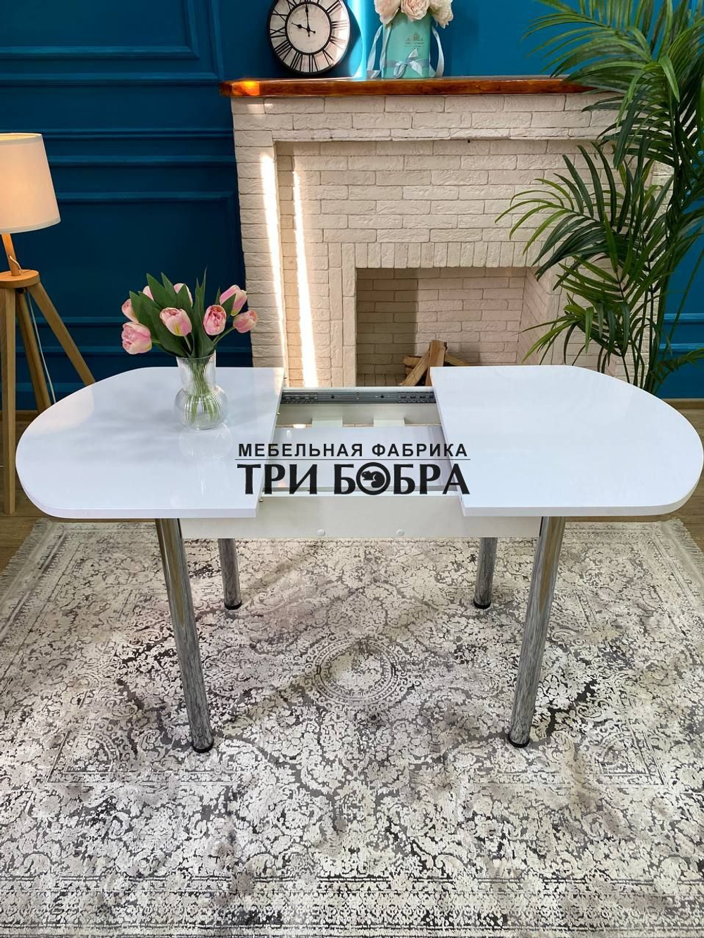 Стол кухонный раздвижной "Белый глянец"