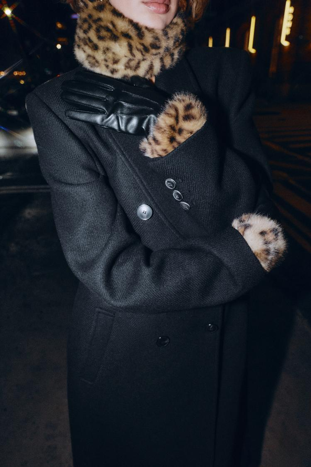 ZARA ПЕРЧАТКИ ИЗ ИСКУССТВЕННОЙ КОЖИ С АНИМАЛИСТИЧЕСКИМ ПРИНТОМ, КОРИЧНЕВЫЙ