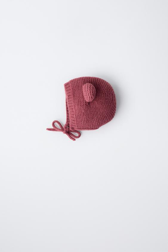 ZARA ЧЕПЧИК КРУПНОЙ ВЯЗКИ С УШКАМИ, РОЗОВЫЙ