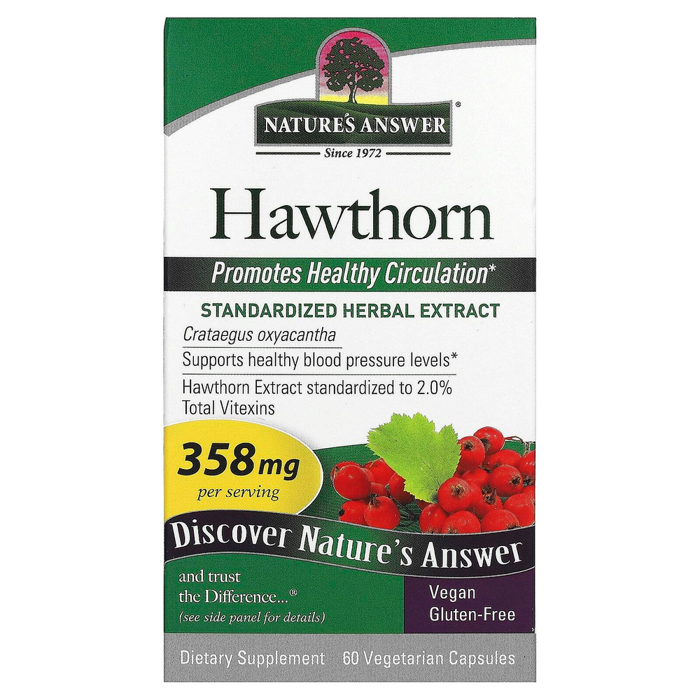 Nature's Answer, боярышник, 358 мг, 60 вегетарианских капсул