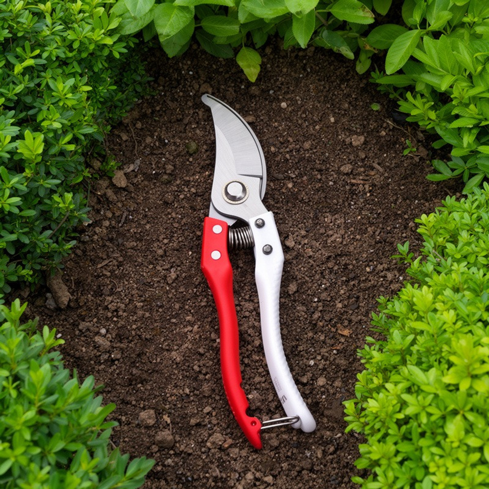 Секатор садовый 21см нерж сталь, цвет красно-белый