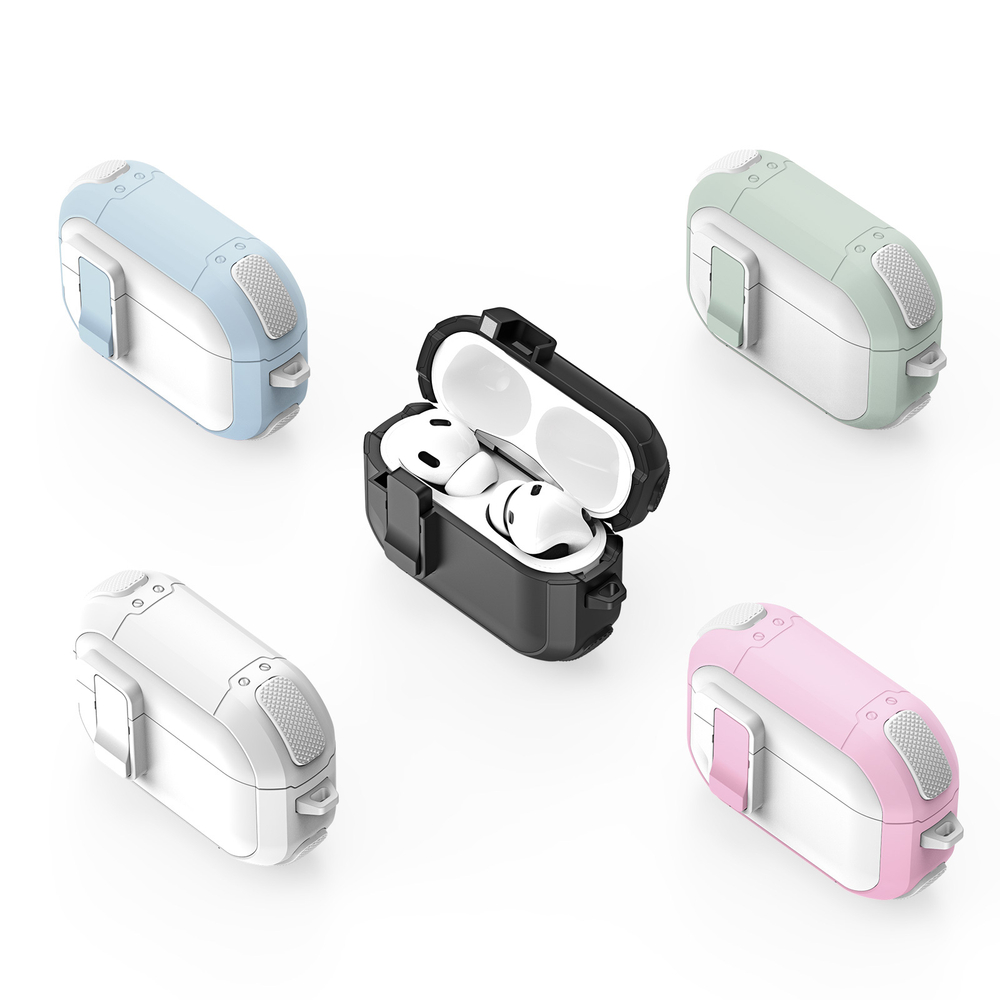 Чехол белый с зелеными вставками (WhiteGreen) от Dux Ducis для наушников AirPods Pro 2, серия PECP Series Case, в комплекте с карабином