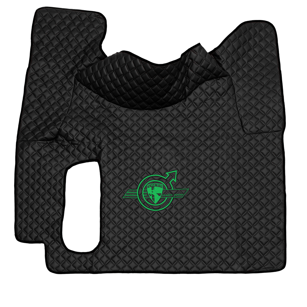 Ковры VOLVO FH-12 2002-2008г (автомат) (экокожа, черный, черный кант, зеленая вышивка)