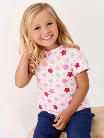 10542 Футболка для девочки кулирка звезды на белом (64-122/128)