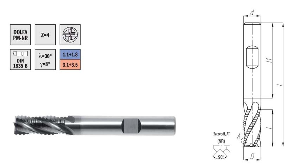 Фреза концевая DOLFA PM 6 NR / PVD DOLFA PM 6 NR / PVD 0641-551Y247008 Черновая