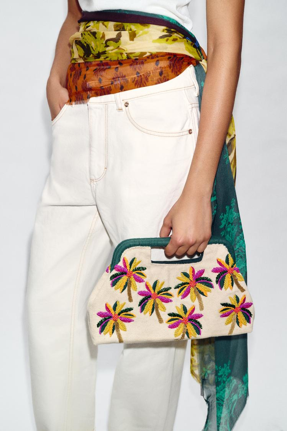 ZARA СУМКА-МЕШОК С БУСИНАМИ И ПРИНТОМ, РАЗНОЦВЕТНЫЙ