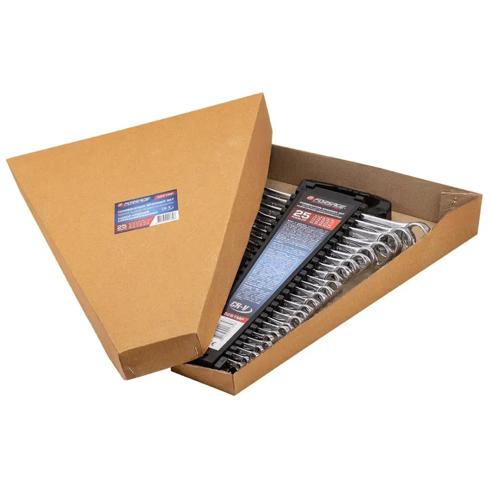 Набор ключей комбинированных 25пр.(6,7,8,9,10-2шт,11,12-2шт,13-2шт,14-2шт,15,16,17-2шт,18,19,21,22,24,27,30,32мм),в пластиковом держателе Forsage F-5261MP
