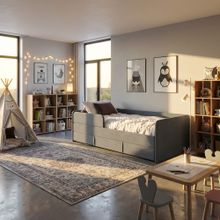 Кровать подростковая 180х90 см с бортиком и ящиком (грей Беверли)