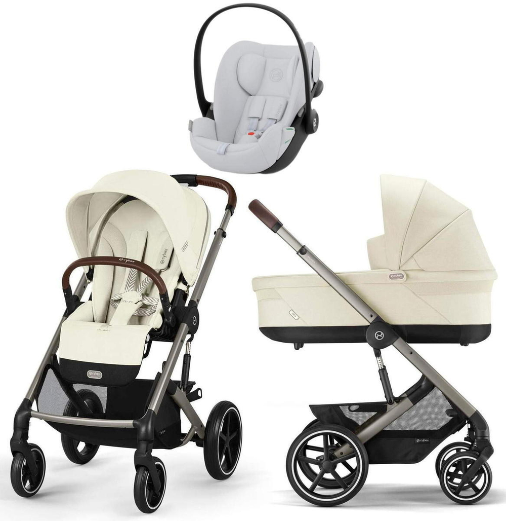 Коляска Cybex Balios S Lux TPE 2025 Cloud G i-Size Fog Grey 3 в 1 Seashell Beige с дождевиками