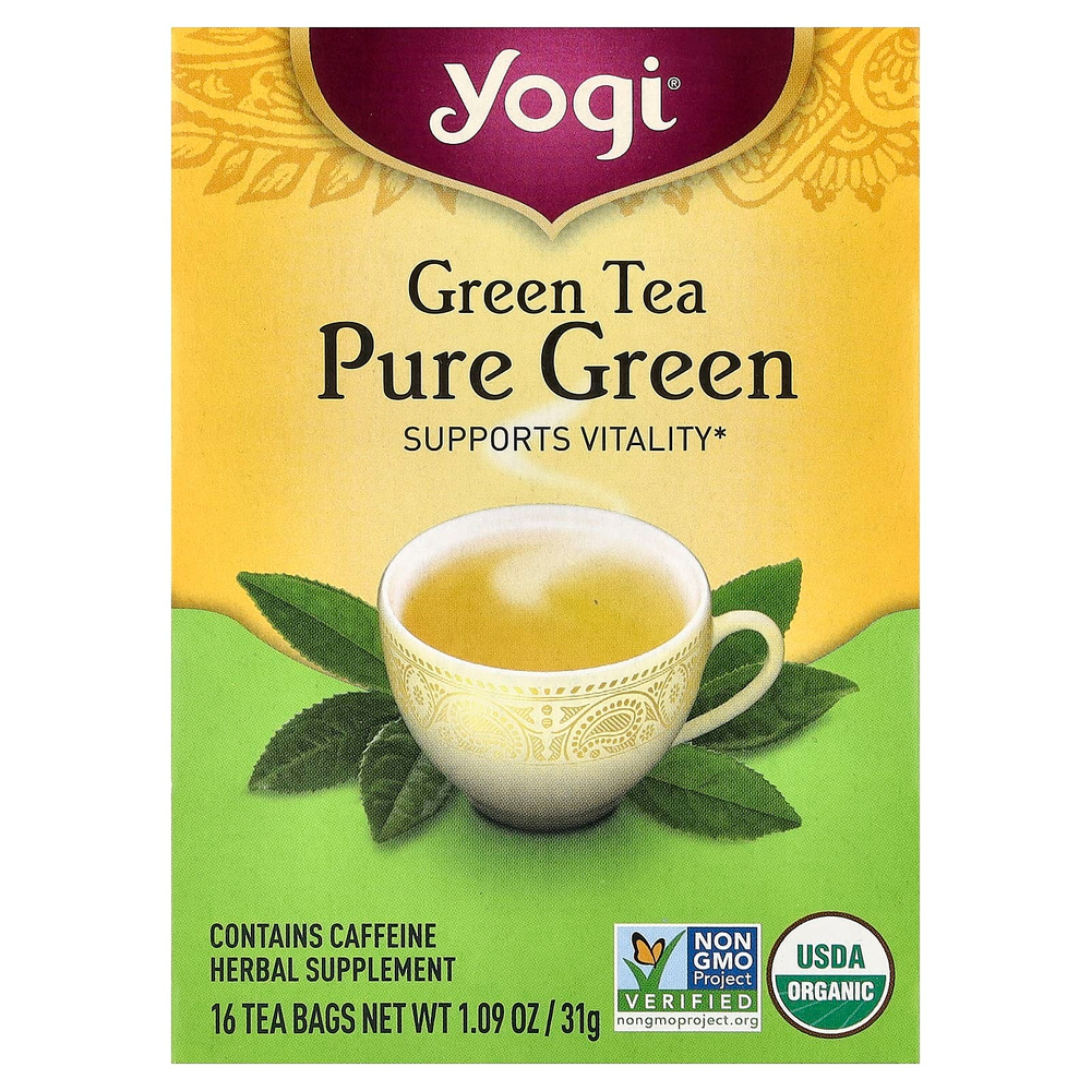Yogi Tea, чистый зеленый чай, 16 чайных пакетиков, 31 г (1,09 унции)