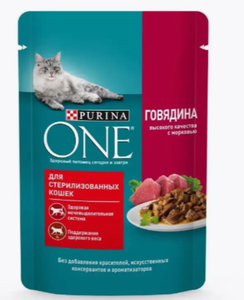 PURINA ONE Корм для кошек, говядина,морковь 75ГР