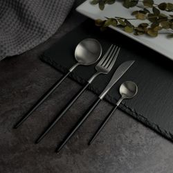 Нож столовый 22 см матовый серый цвет черная ручка PVD   [12]