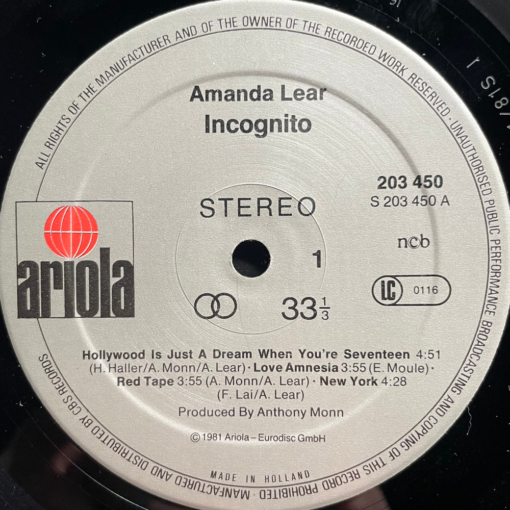 Amanda Lear ‎– Incognito (Скандинавия 1981г.)
