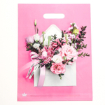 Розовый пакет с цветочным принтом и вырубной ручкой (40х31 см) (Цвет: розовый)