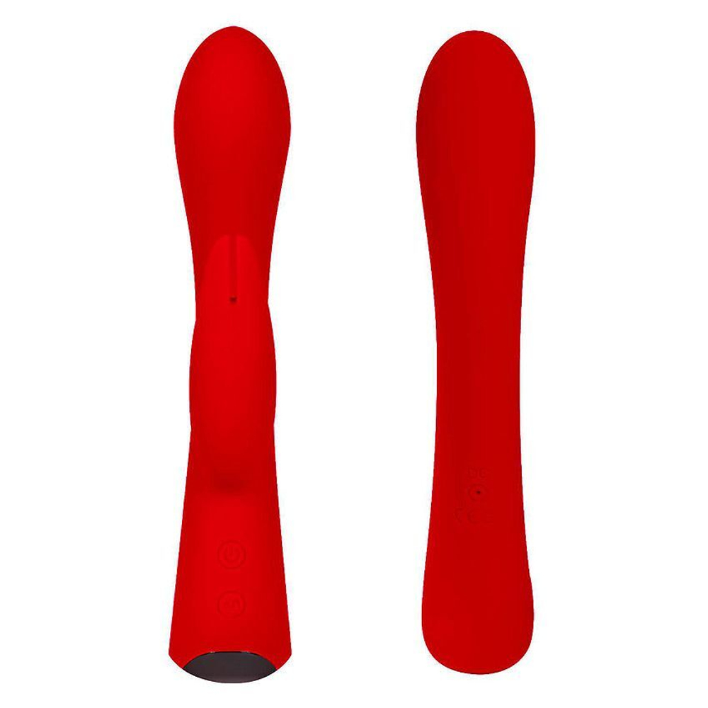 Красный вибромассажер-кролик 5 Silicone Bunny Love - 19,1 см. (Цвет: красный)