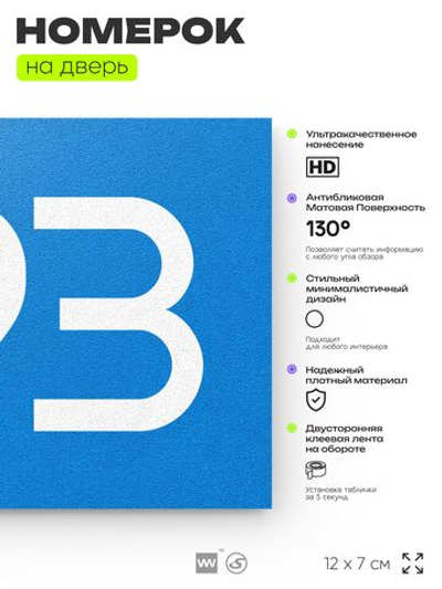 Номер на дверь 793, табличка на дверь для офиса, квартиры, кабинета, аудитории, склада, голубая 120х70 мм, Айдентика Технолоджи