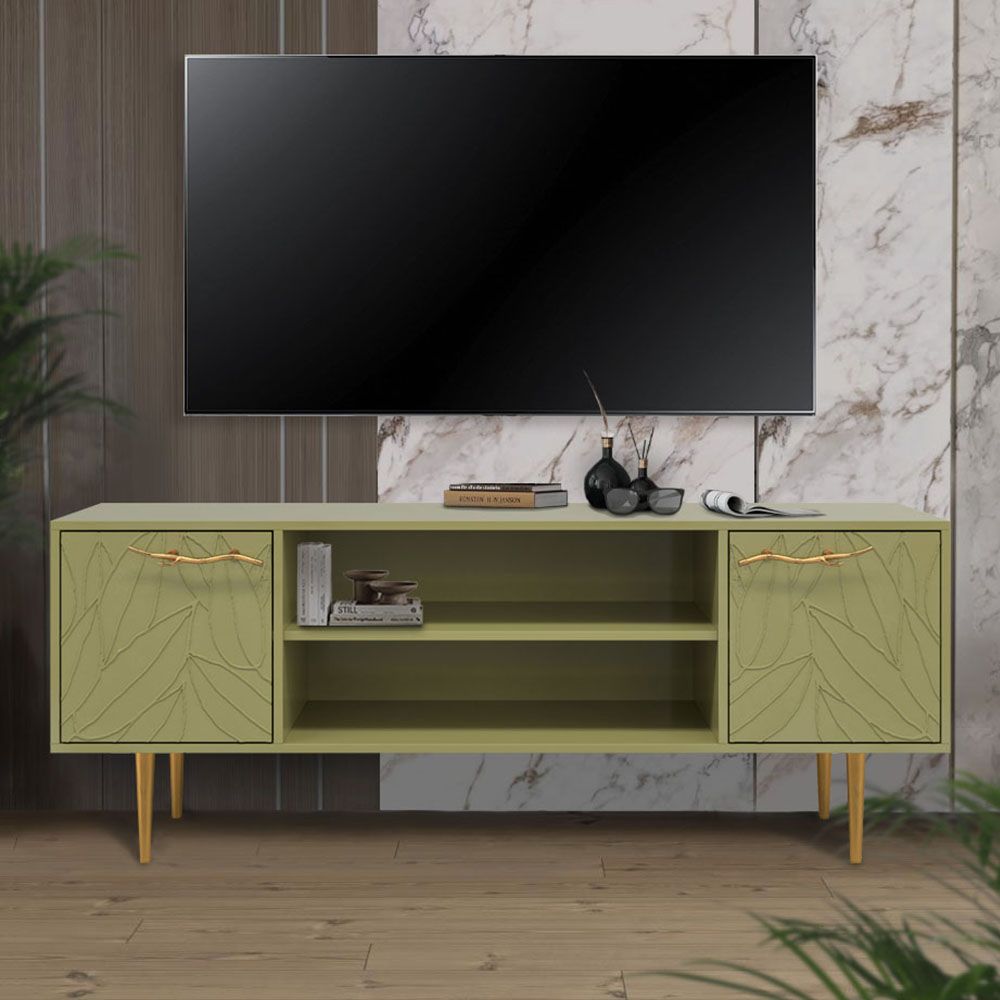 Тумба под ТВ Арт Колор leaves 155см Стайл Голд Зеленая олива