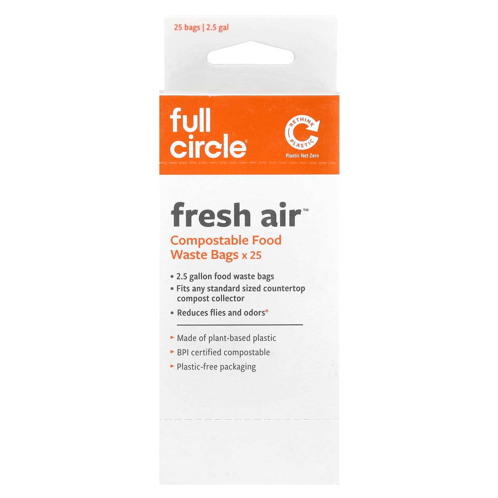 Full Circle, Fresh Air ™, компостируемые пакеты для пищевых отходов, без запаха, 25 пакетов