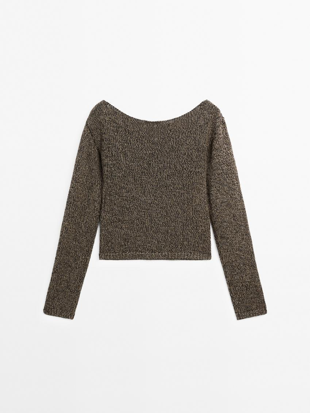 Massimo Dutti Вязаный ажурный свитер - Studio, зеленоватый