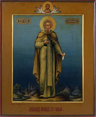 Никон Радонежский преподобный игумен. Деревянная икона на левкасе