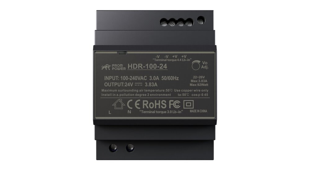 Источник питания PROMPOWER HDR-100-24, на вых. 24 В DC, 3.83А, 92Вт. Вх. 85-264В AC (120-370 В DC)