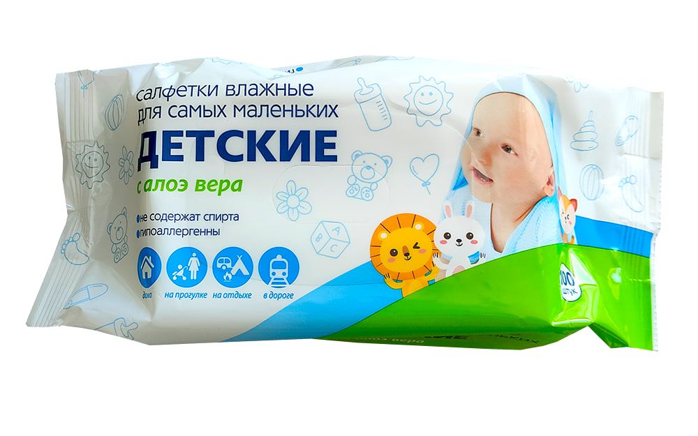 Салфетки влажные ДЕТСКИЕ СВЕТОФОР №100 с алоэ вера
