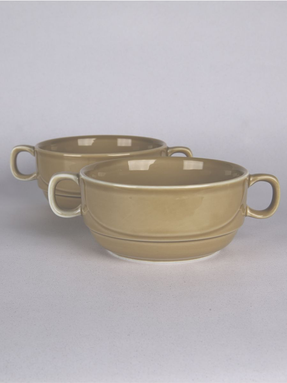 Бульонница супница с ручками фарфоровая тёмно-серый набор 2 шт в стиле акварель