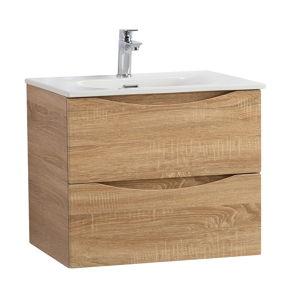 Тумба с раковиной подвесная BelBagno MARINO-CER-N-600-2C-SO-WO-P Rovere Bianco, раковина белая BB-8099-60