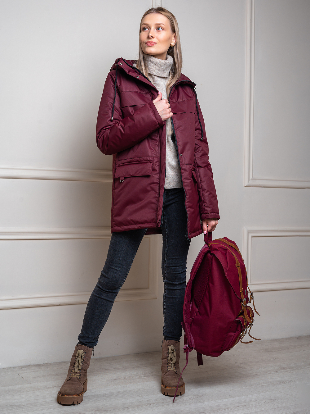 Женская парка на флисе "Соло" бордо
