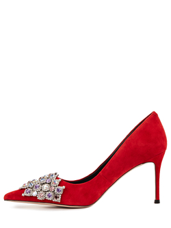 Женские туфли из замши красные со стразами