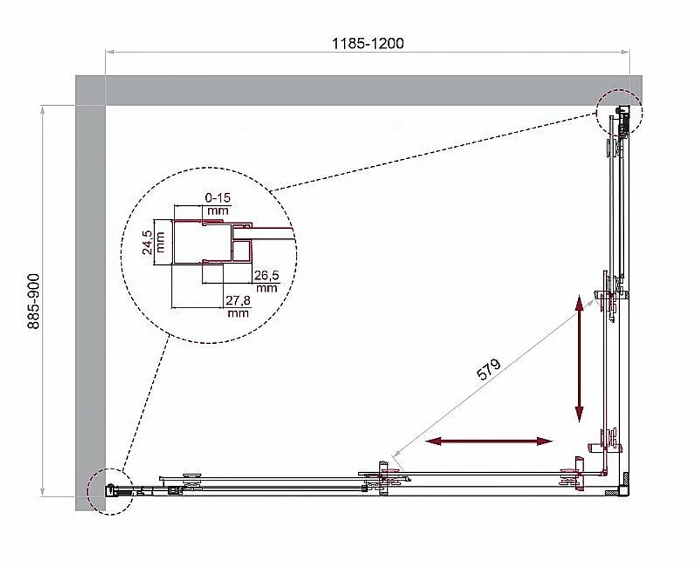 Душевой уголок BelBagno LUCE-AH-2 120х90 стекло прозрачное/профиль хром