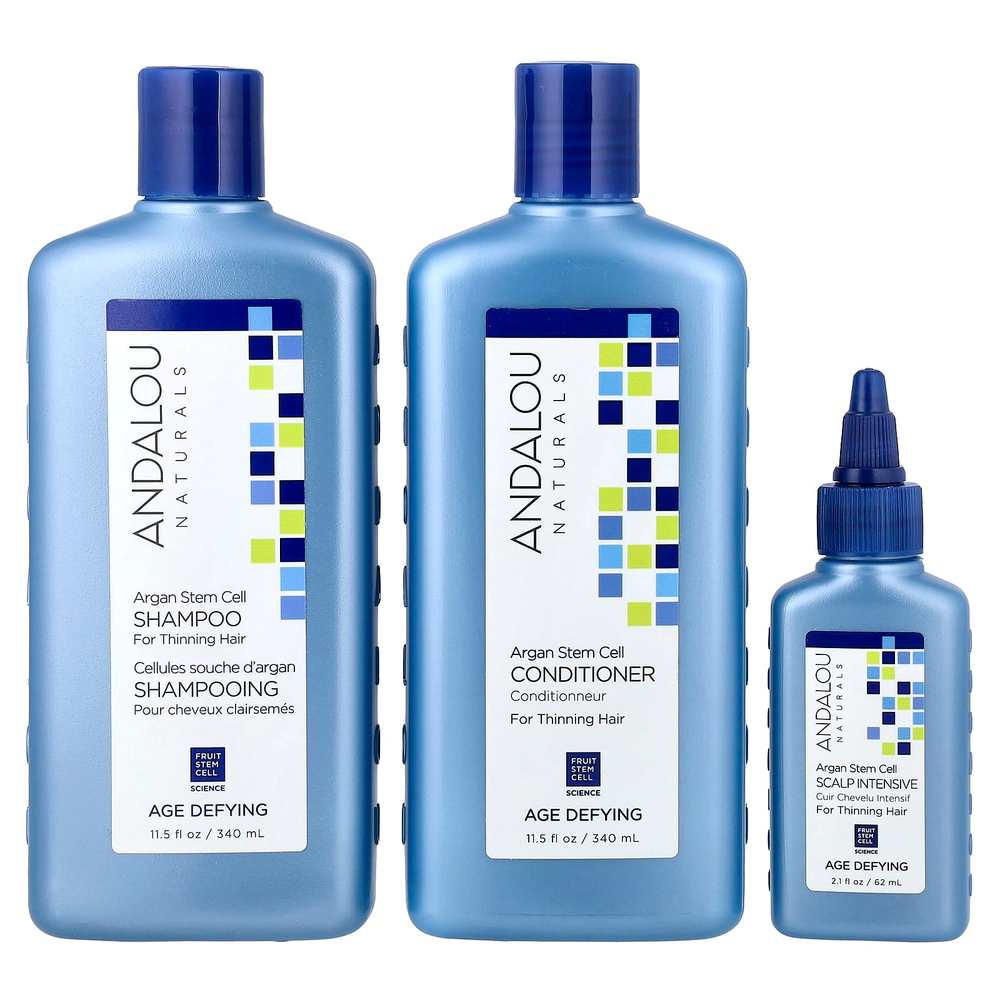 Andalou Naturals, Стволовые клетки аргании, система для редеющих волос, антивозрастная, набор из 3 предметов