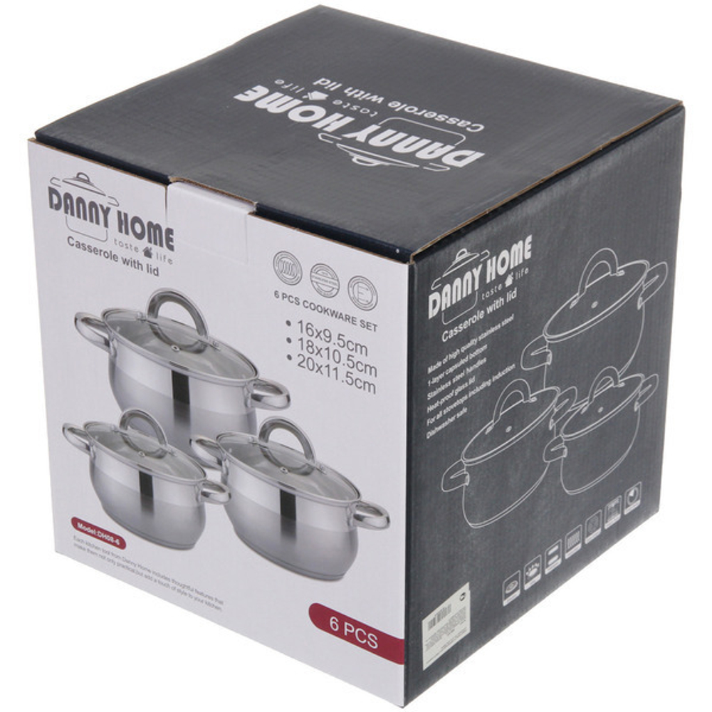 Набор посуды из нержавеющей стали ADELE 3 предмета (3 кастрюли 1,9л, 2,7л, 3,4л), DH08-6