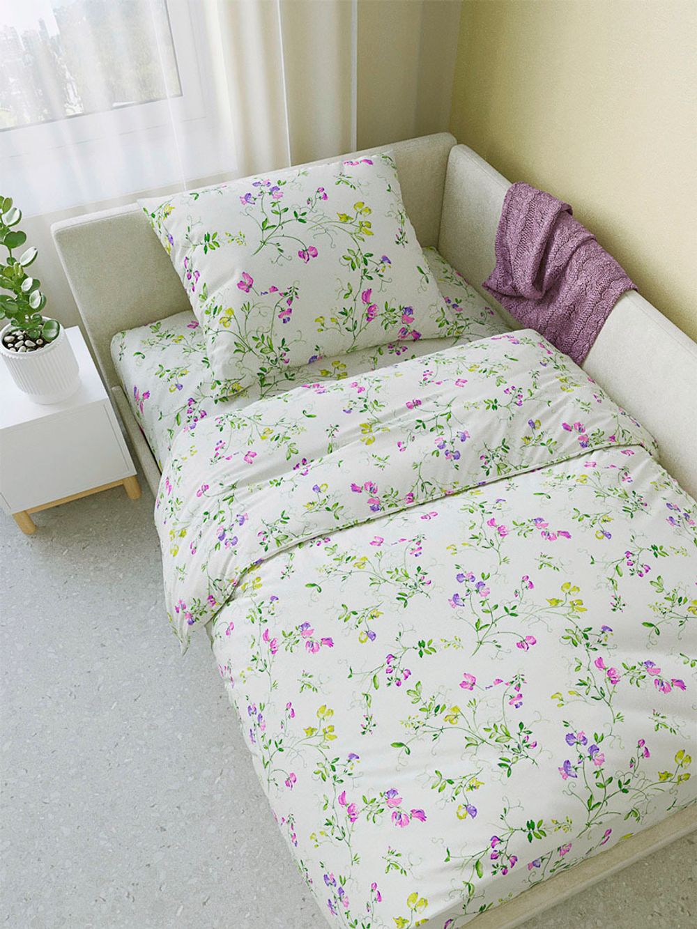 Постельное белье Сказка "Душистый горошек" 1,5-сп Наволочка 70х70 см 1 шт Простынь 150х215 см Пододеяльник 145х215 см, перкаль